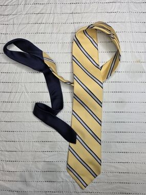 Tommy Hilfiger Vintage 100% Silk Yellow & Navy Repp Stripe Tie